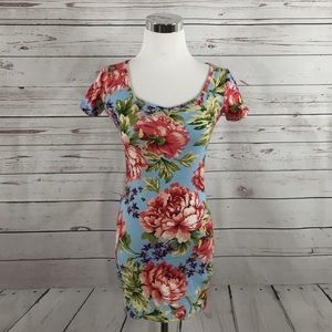 💎 F21 Blue Floral Bodycon Mini Dress - Size S